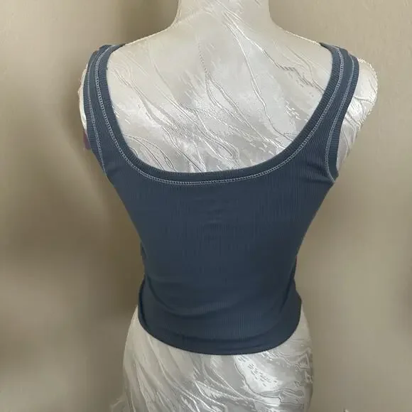 Lot (3) Wild Fable Womens XS Crop Tank Top Slate Blue Sleeveless Scoop Neck NEW - Picture 3 of 9